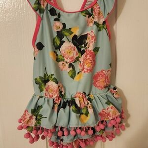 Betsey Johnson Floral Toddler Swim One Piece - Blue and Pink